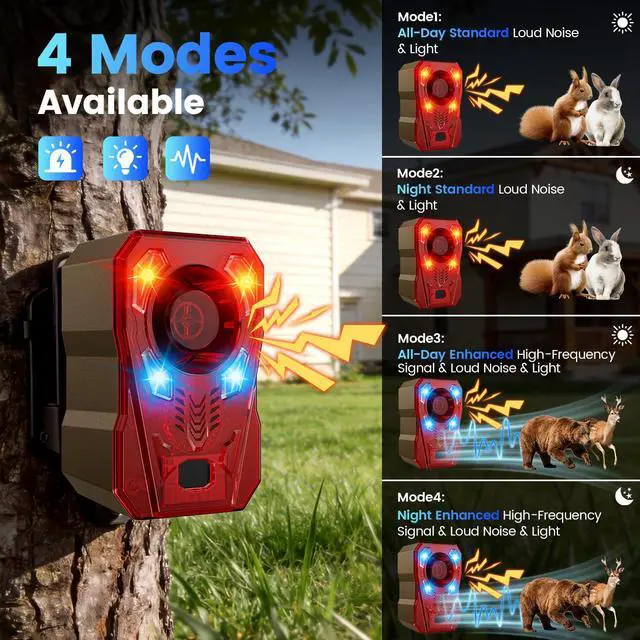 Alt view image 2 of 7 - Solar Motion Sensor Alarm Outdoor - Upgraded Radar + IR Detection | 130dB dog bark & strobe light to deter deer bear, 10 sounds, 20s record, IP65 waterproof motion detector for garden yard farm