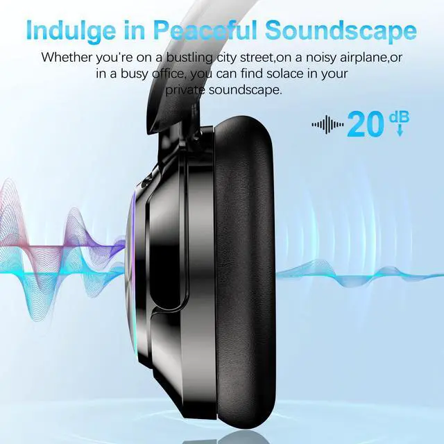 Alt view image 5 of 7 - Noise Cancelling Over Ear Wireless Bluetooth Headphones with Microphone, 65h Playtime, Clear Calls, Comfort Fit for Travel (Black)