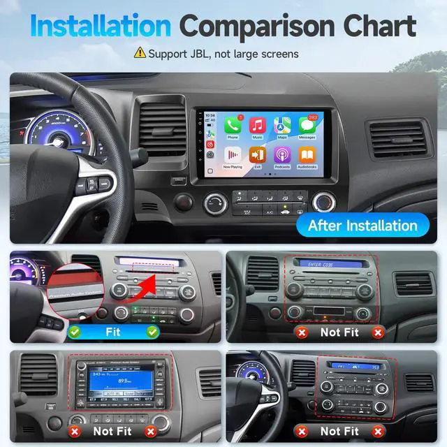 Alt view image 2 of 7 - Car Radio for Honda Civic 2006-2011 Stereo Compatible with Wireless JBL Apple Carplay Android Auto, 10.1Inch Touchscreen Bluetooth GPS Navigation WiFi Backup Camera MIC J.B.L Version