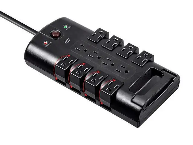Alt view image 2 of 5 - 12 Outlet Rotating Power Strip Surge Protector Block -10 Feet Heavy Duty Cord, UL Rated, 4320 Joules, 330 Volts Clamping Voltage, With Grounded And Protected Light Indicator - Black