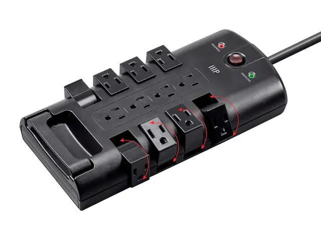 Alt view image 3 of 5 - 12 Outlet Rotating Power Strip Surge Protector Block -10 Feet Heavy Duty Cord, UL Rated, 4320 Joules, 330 Volts Clamping Voltage, With Grounded And Protected Light Indicator - Black