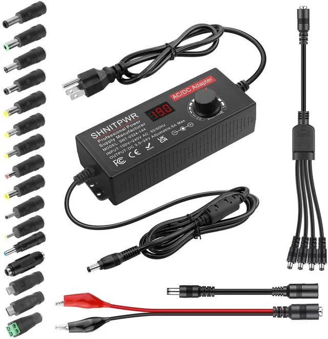Main image of 144W Adjustable Power Supply DC 4V-24V 6A Variable Universal AC/DC Adapter with LED Display,16-in-1 Tips,Alligator Clips,4-Way Splitter,Polarity Converter, for LED Strip,CCTV,Camera,Radio