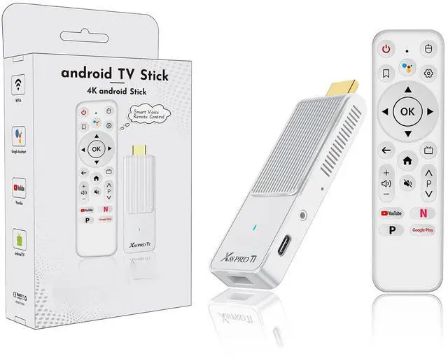 Main image of Android TV Stick 14.0, 2025 4K TV Stick 2GB RAM 16GB ROM Ultra HD RK3518 CPU Supports 2.4G/5G Wi-Fi Bluetooth 5.0 USB HDR10 with Bluetooth Voice Remote Control - White X88 PROT1