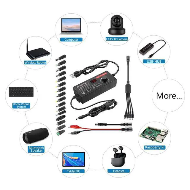 Alt view image 5 of 5 - 144W Adjustable Power Supply DC 4V-24V 6A Variable Universal AC/DC Adapter with LED Display,16-in-1 Tips,Alligator Clips,4-Way Splitter,Polarity Converter, for LED Strip,CCTV,Camera,Radio