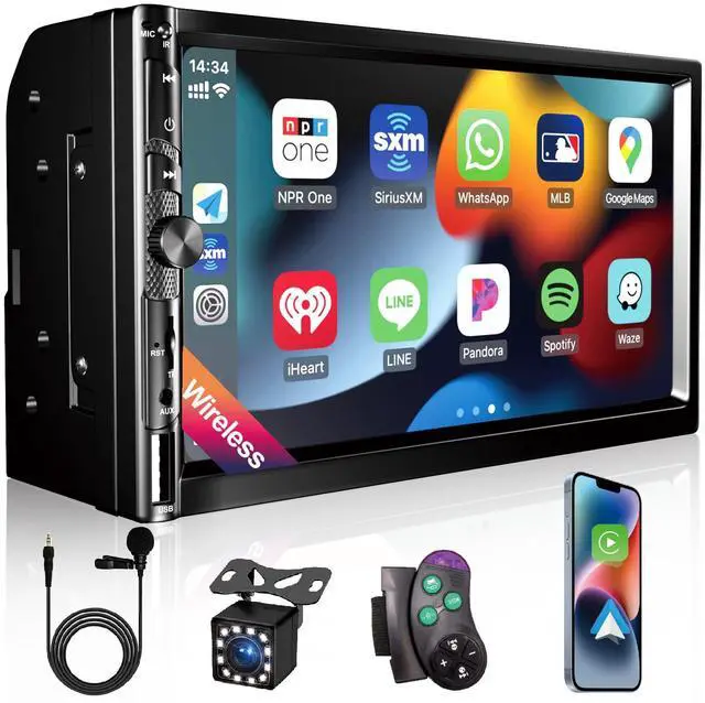 Main image of 7 Inch Car Stereo with Wireless Apple CarPlay,Double Din Car Radio | Androdi Auto,Bluetooth 5.2,IPS 1024*600 Display,FM Radio, Backup Camera,Online Navigation,178*100mm,Car Audio Receivers