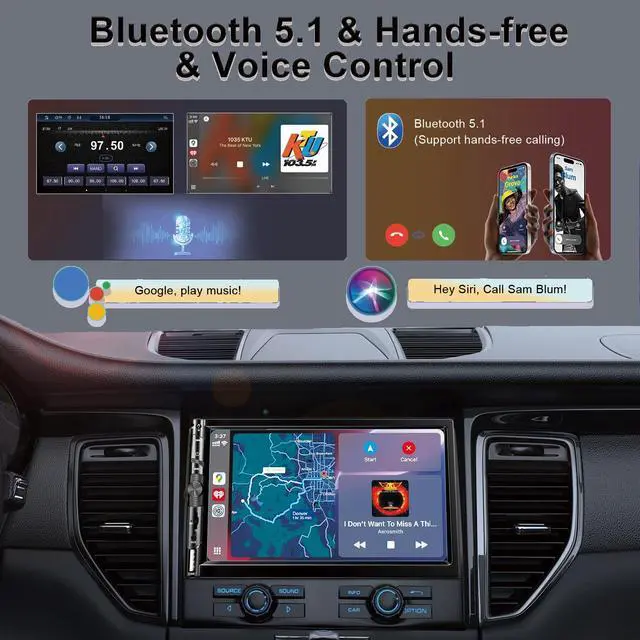 Alt view image 2 of 7 - 7 Inch Car Stereo with Wireless Apple CarPlay,Double Din Car Radio | Androdi Auto,Bluetooth 5.2,IPS 1024*600 Display,FM Radio, Backup Camera,Online Navigation,178*100mm,Car Audio Receivers