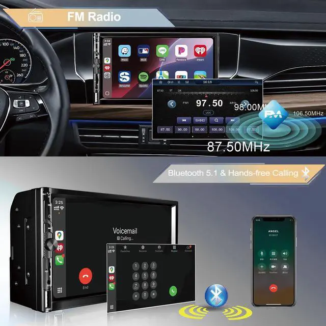 Alt view image 4 of 7 - 7 Inch Car Stereo with Wireless Apple CarPlay,Double Din Car Radio | Androdi Auto,Bluetooth 5.2,IPS 1024*600 Display,FM Radio, Backup Camera,Online Navigation,178*100mm,Car Audio Receivers