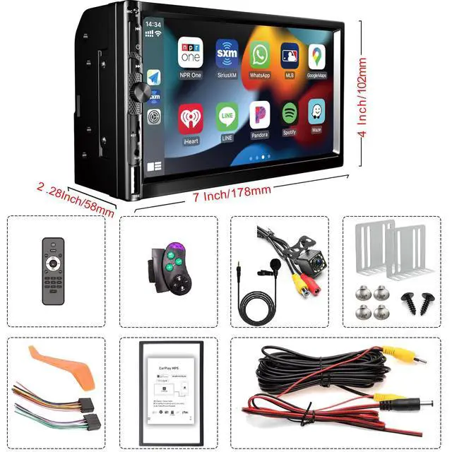 Alt view image 7 of 7 - 7 Inch Car Stereo with Wireless Apple CarPlay,Double Din Car Radio | Androdi Auto,Bluetooth 5.2,IPS 1024*600 Display,FM Radio, Backup Camera,Online Navigation,178*100mm,Car Audio Receivers