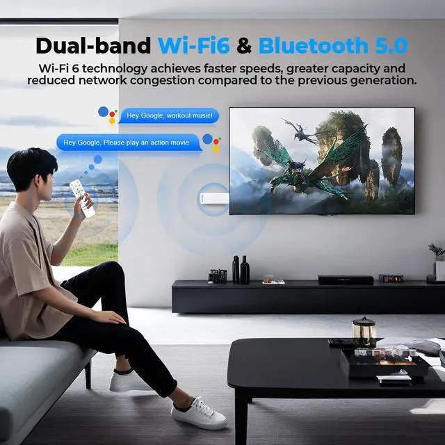 Alt view image 7 of 7 - Android TV Stick 14.0, 2025 4K TV Stick 2GB RAM 16GB ROM Ultra HD RK3518 CPU Supports 2.4G/5G Wi-Fi Bluetooth 5.0 USB HDR10 with Bluetooth Voice Remote Control - White X88 PROT1