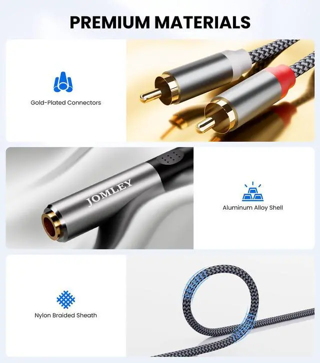 Alt view image 2 of 7 - 3.5mm Female to 2 RCA Male Stereo Audio Cable 1FT, Gold Plated RCA to 3.5mm Female Jack Adapter Y Splitter Aux Cord for Smartphones, MP3 Players, Tablets, Speakers, Home Theater