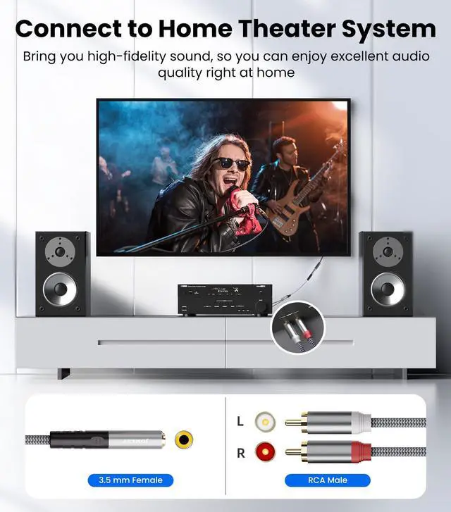 Alt view image 3 of 7 - 3.5mm Female to 2 RCA Male Stereo Audio Cable 1FT, Gold Plated RCA to 3.5mm Female Jack Adapter Y Splitter Aux Cord for Smartphones, MP3 Players, Tablets, Speakers, Home Theater