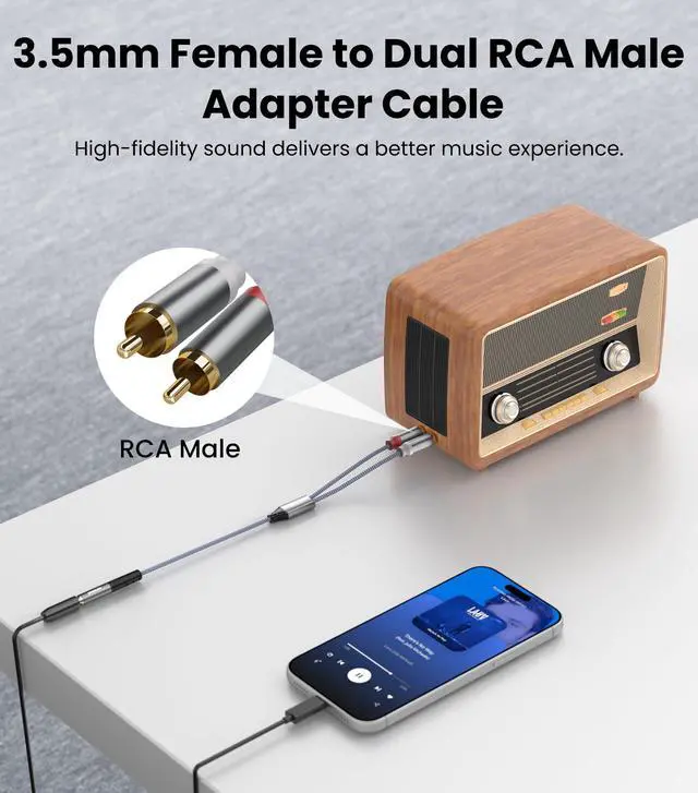 Alt view image 5 of 7 - 3.5mm Female to 2 RCA Male Stereo Audio Cable 1FT, Gold Plated RCA to 3.5mm Female Jack Adapter Y Splitter Aux Cord for Smartphones, MP3 Players, Tablets, Speakers, Home Theater