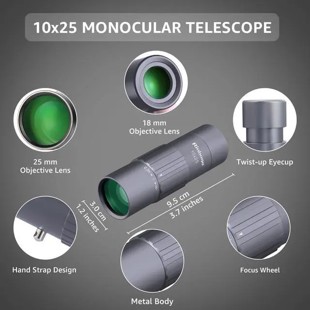 Alt view image 2 of 7 - 10x25 Monocular Telescope, Mini Pocket Small Size Compact Handheld Portable Lightweight ED Glass HD Optics BAK-4 Roof Prism High Powered Waterproof for Adults Camping Hiking Travel Bird Watching