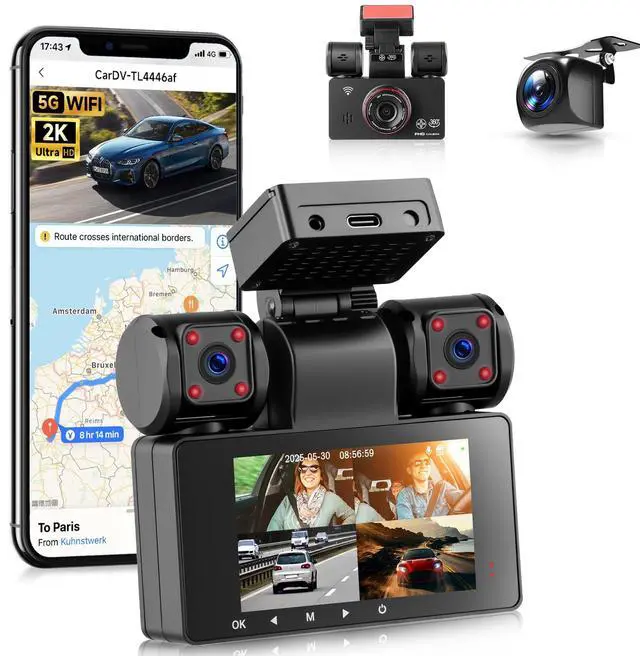 Main image of 4 Channel 360° Dash Cam, 2K Front 1080P Rear Left Right, 3" IPS Screen, 5G WiFi APP Control, 8 IR Night Vision, G-Sensor, Loop Recording, 24/7 Parking Monitoring for Cars, Trucks, SUVs