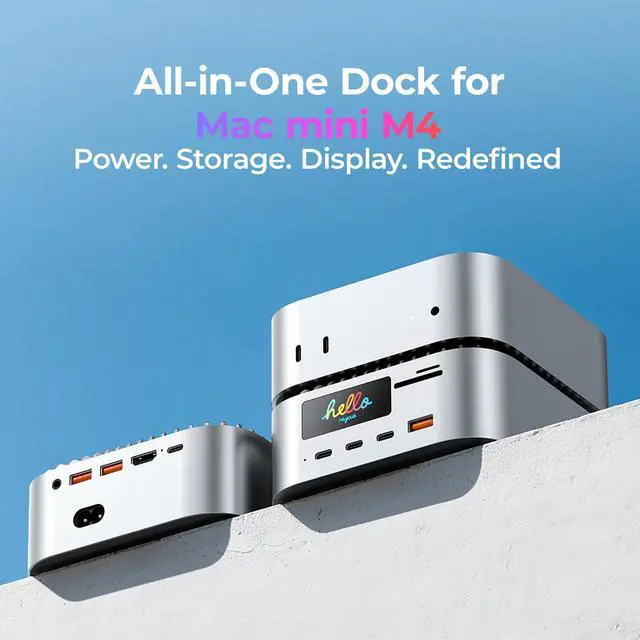 Alt view image 2 of 7 - All-in-One Charger Dock for Mac mini M4, Aluminum Mac mini M4 Dock Hub Stand with 8TB NVMe/SATA SSD Enclosure, 165W Power Delivery, 4K60Hz HDMI, Smart Display, SD/TF 4.0, 10G USB A/C, Audio