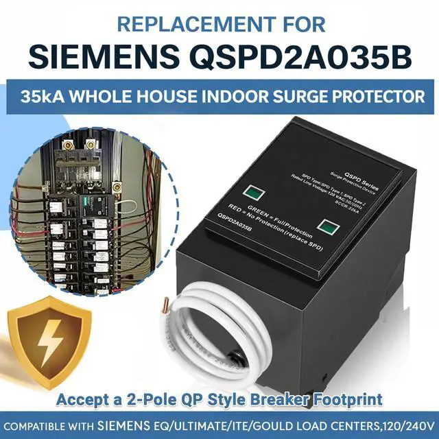 Alt view image 3 of 7 - Replacement for Siemens QSPD2A035B Surge Protective Device, 35kA Whole House Indoor SPD Breaker for Electrical Panel, Compatible with Siemens EQ Ultimate ITE Gould Load Centers, 120/240V