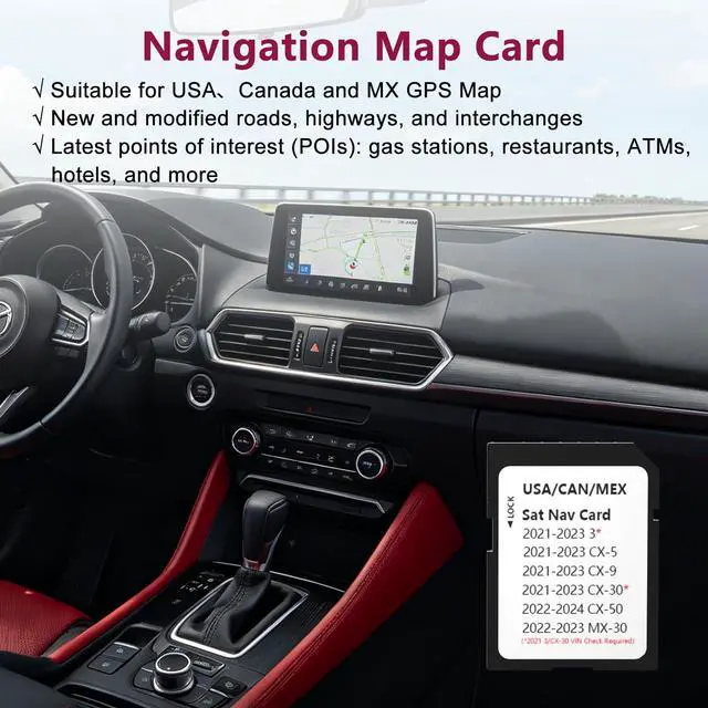 Alt view image 4 of 7 - Navigation SD Card for Mazda - Compatible with Mazda CX-5(2021-23), CX-30(2021-23), 3 (2021-23), CX-9(2021-23), CX-50(2022-24), MX-30(2022-23) | Model TD2K66EZ1B | GPS Map Update for USA/CAN/MEX