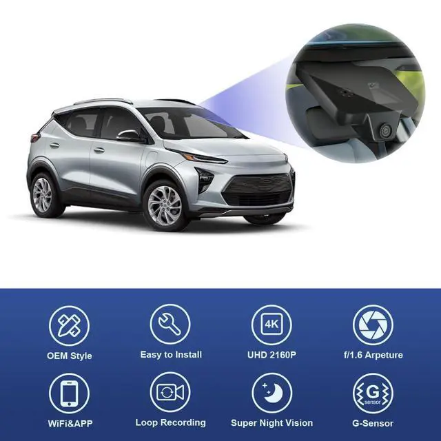 Alt view image 3 of 7 - 4K Dash Cam Suitable for Chevy Bolt EV & EUV LT Premier 2022-2024 (HD2-4267) has Auto-Dimming, OEM Look, UHD 2160P Video, Built-in WiFi & APP, Loop Recording, G-Sensor, Plug & Play, 64GB Card
