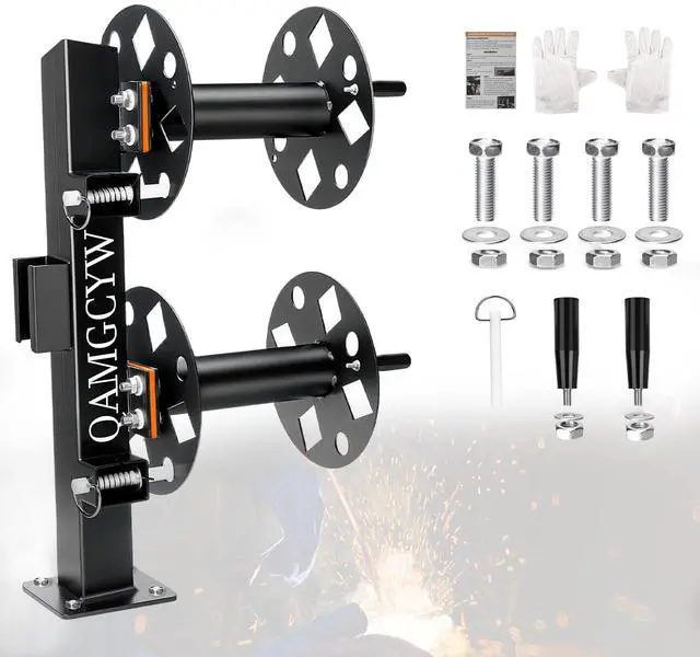 Main image of Heavy Duty Double Welding Lead Reel, 10° Fixed Tilted Base Cable Lead Reel with Insulated Sealing Gaskets Screws No Leaks No Shorts, Fits 150ft 1/0 or 125ft 2/0 Cable