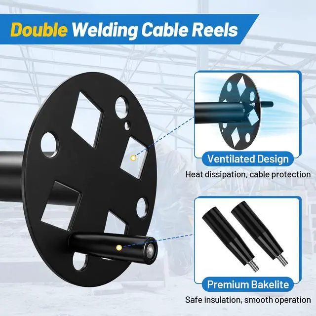 Alt view image 4 of 7 - Heavy Duty Double Welding Lead Reel, 10° Fixed Tilted Base Cable Lead Reel with Insulated Sealing Gaskets Screws No Leaks No Shorts, Fits 150ft 1/0 or 125ft 2/0 Cable