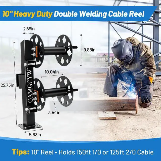 Alt view image 6 of 7 - Heavy Duty Double Welding Lead Reel, 10° Fixed Tilted Base Cable Lead Reel with Insulated Sealing Gaskets Screws No Leaks No Shorts, Fits 150ft 1/0 or 125ft 2/0 Cable