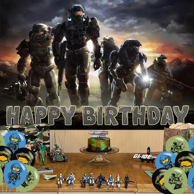 Alt view image 4 of 7 - Game Backdrop Birthday Banner for The Master Chief Birthday Party Supplies The Master Chief Photograph Background Photo Booth 5x3ft