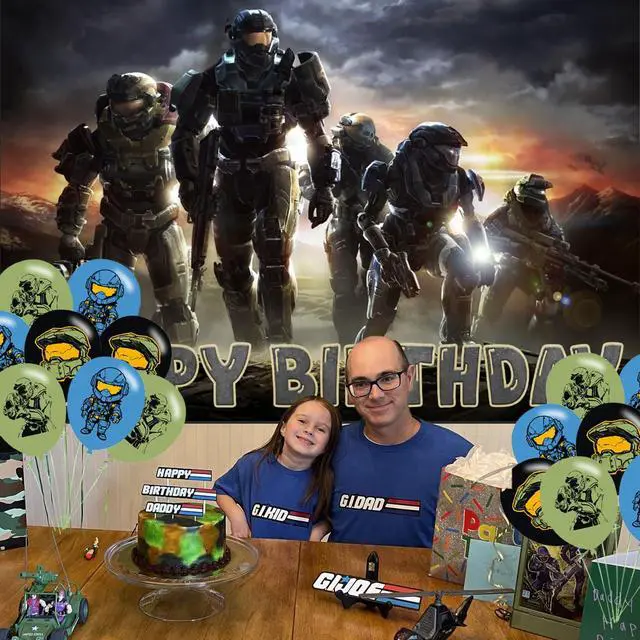 Alt view image 5 of 7 - Game Backdrop Birthday Banner for The Master Chief Birthday Party Supplies The Master Chief Photograph Background Photo Booth 5x3ft