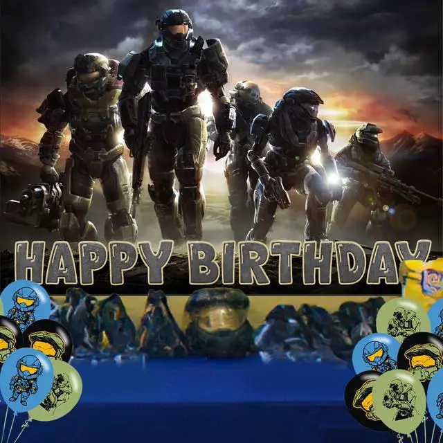 Alt view image 6 of 7 - Game Backdrop Birthday Banner for The Master Chief Birthday Party Supplies The Master Chief Photograph Background Photo Booth 5x3ft