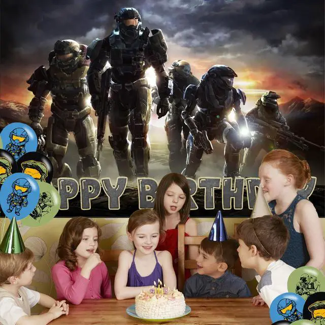 Alt view image 7 of 7 - Game Backdrop Birthday Banner for The Master Chief Birthday Party Supplies The Master Chief Photograph Background Photo Booth 5x3ft