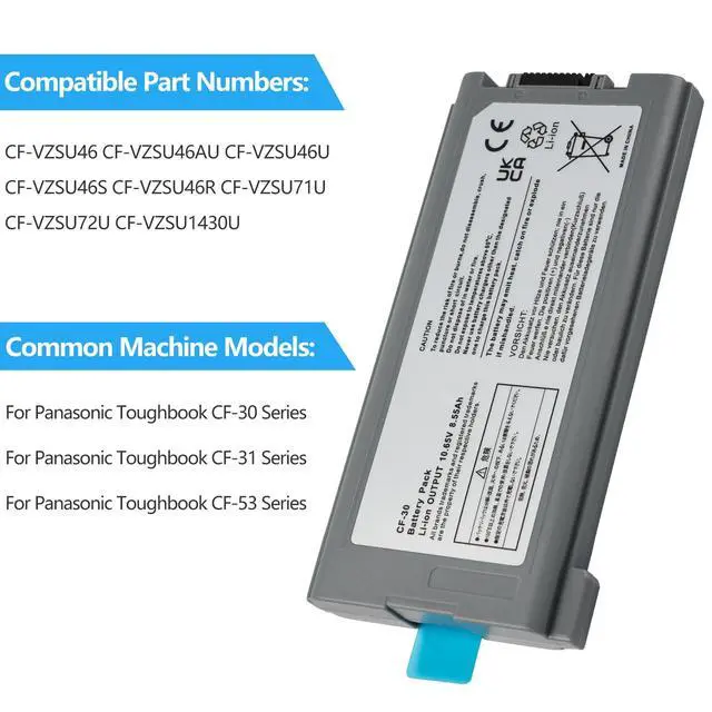 Alt view image 4 of 7 - CF-30 9cell CF-VZSU46 New Laptop Battery for Panasonic Toughbook | for Cf-31 Cf-53 MK1/MK2/MK3/MK4 CF-VZSU46S CF-VZSU46U CF-VZSU46R CF-VZSU46AU CF-VZSU71U CF-VZSU72U 10.65V 8.55Ah