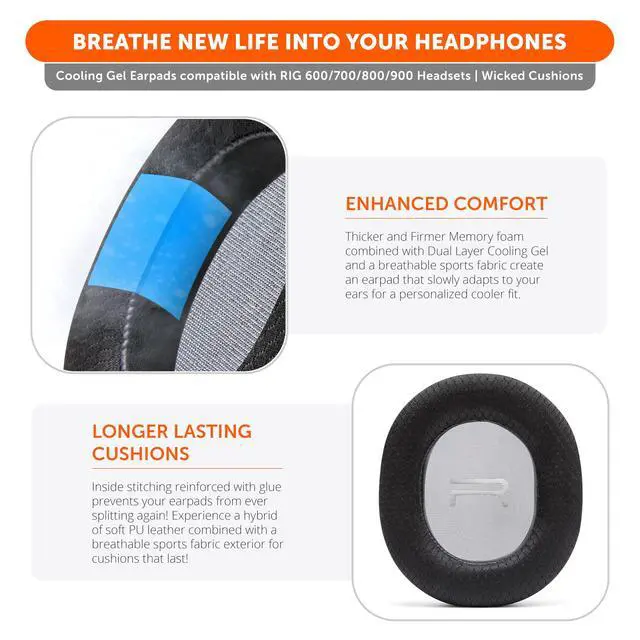 Alt view image 4 of 7 - Freeze Rig 600/700/800/900 - Cooling Gel Earpads for RIG 600 Pro, RIG 700 HX, RIG 800 Pro, RIG 900 Max by Wicked Cushions - Boost Comfort, Thickness, & Sound Isolation for Epic Gaming | Black