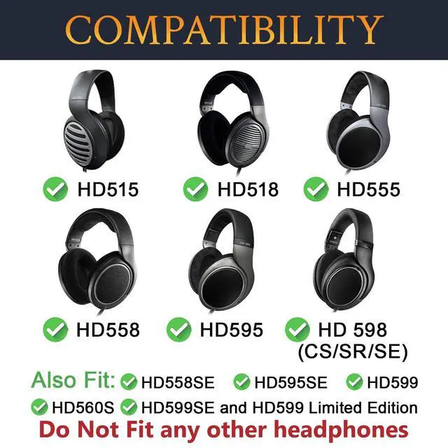 Alt view image 2 of 7 - Earpads for Sennheiser HD560S/HD598/HD599 - Black | for HD515/HD518/HD555/HD558/HD558SE/HD560S/HD595/HD595SE/HD598(SE/CS/SR)/HD599(SE/Limited Edition) Headphones