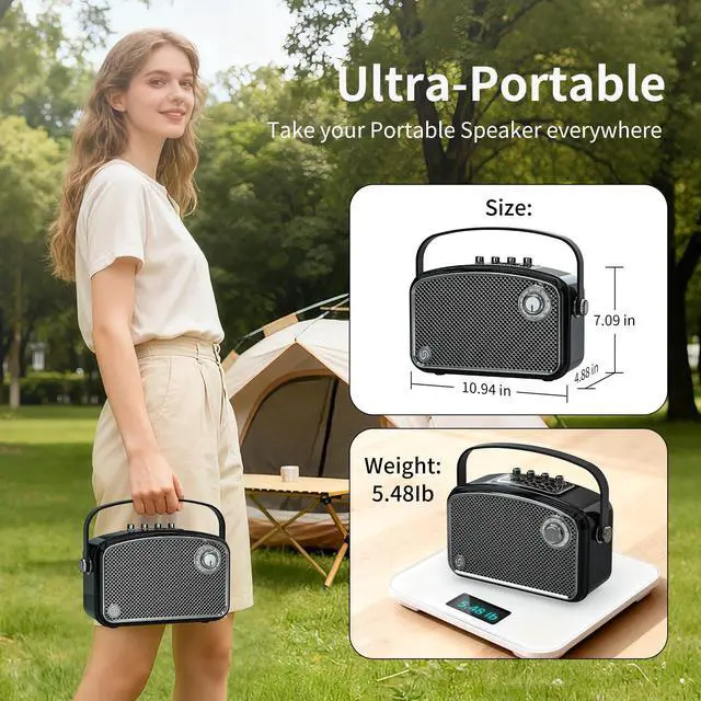Alt view image 7 of 7 - Bluetooth Speaker 120W Peak Powerful HiFi Loud Sound with Deep Bass, Dual DSP Chips, Bass/Treble controls, Vintage Decor Portable Wireless Boombox Speakers Ideal Gift for Party Camping Backyard