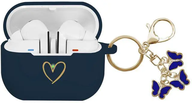 Main image of Compatible with Samsung Galaxy Buds 3 Pro and Galaxy Buds 3 (2024), Soft Silicone Case with Gold Heart Pattern with Cute Butterfly Keychain for Girls Women (Midnight Blue)