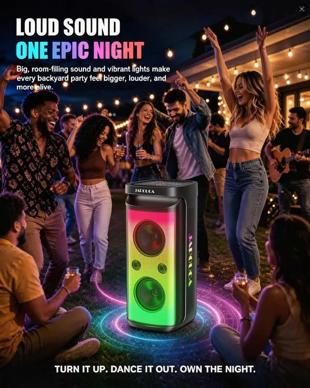 Alt view image 5 of 7 - 400W Peak Bluetooth Party Speaker, 125dB Loud with Deep Bass & LED Lights. Features BT5.3, Mic & Guitar Inputs, Plus Bass/Treble/Echo Controls. Portable & Powerful for All Gatherings and Parties