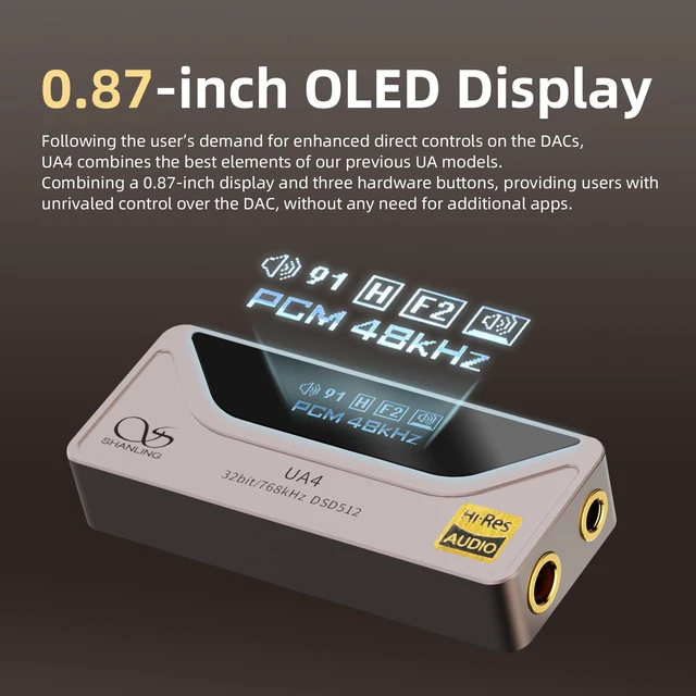 Alt view image 4 of 7 - UA4 Headphone Amplifier, Portable USB DAC AMP, Support MQA 16X, 768kHz DSD512, High Driving Power for Android/iOS/Mac/Windows, Dongle Volume Control, 3.5/4.4mm up to 237mW@32 Output (Silver)