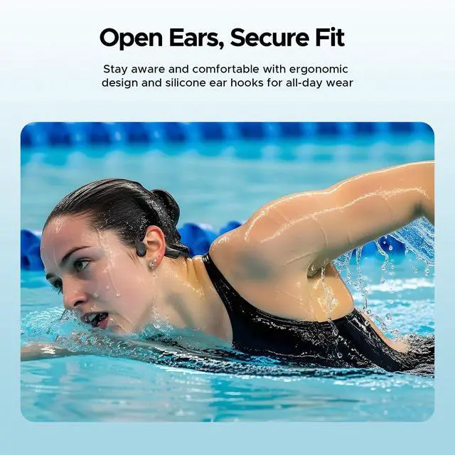 Alt view image 4 of 6 - Bone Conduction Headphones, IP68 Waterproof Swimming Earbuds, 10-Hour Battery Life, Bluetooth 5.4 Wireless, 32 GB Storage, MP3 Mode, Ideal for Cycling, Swimming, and Fitness (Black)