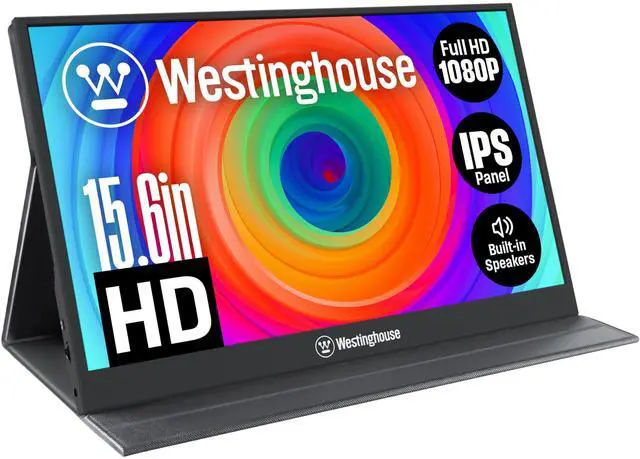 Main image of 15.6 Inch Portable Monitor for Laptop & Travel, 1080p, 60Hz, IPS Display, Full HD Screen with Magnetic Protective Cover, Built in Speakers, 1x Mini HDMI, 1x USB Type-C