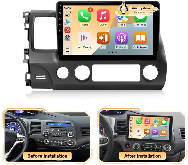Main image of Linux Car Radio for Honda Civic 2006 2007 2008 2009 2010 2011 Fast Boot | Wireless CarPlay and Android Auto, 10.1'' Touch Screen for Honda Civic Bluetooth FM Backup Camera SWC 1280P