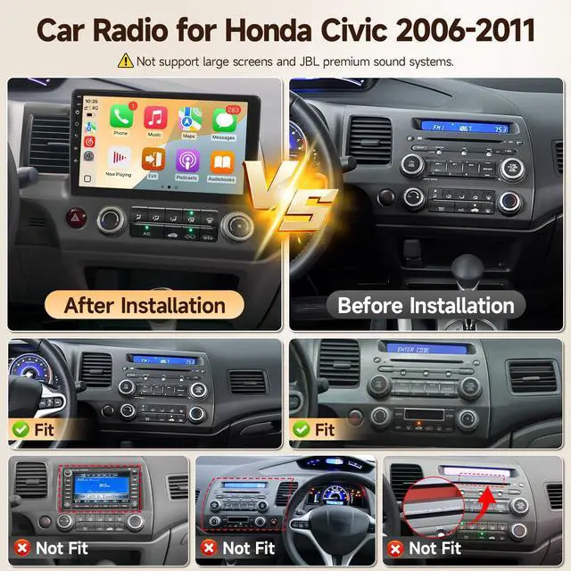Alt view image 2 of 7 - Linux Car Radio for Honda Civic 2006 2007 2008 2009 2010 2011 Fast Boot | Wireless CarPlay and Android Auto, 10.1'' Touch Screen for Honda Civic Bluetooth FM Backup Camera SWC 1280P
