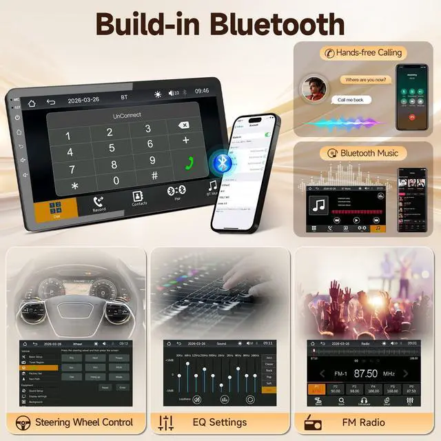 Alt view image 6 of 7 - Linux Car Radio for Honda Civic 2006 2007 2008 2009 2010 2011 Fast Boot | Wireless CarPlay and Android Auto, 10.1'' Touch Screen for Honda Civic Bluetooth FM Backup Camera SWC 1280P