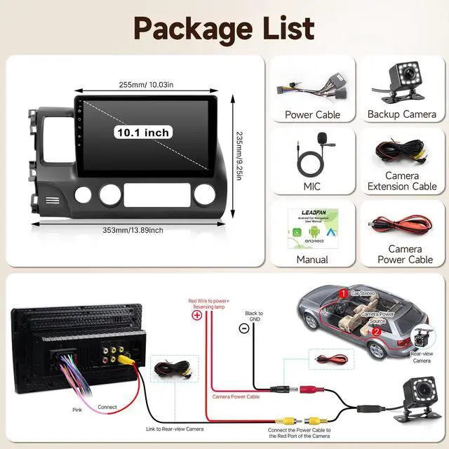 Alt view image 7 of 7 - Linux Car Radio for Honda Civic 2006 2007 2008 2009 2010 2011 Fast Boot | Wireless CarPlay and Android Auto, 10.1'' Touch Screen for Honda Civic Bluetooth FM Backup Camera SWC 1280P