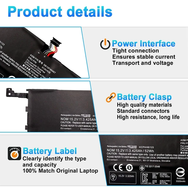 Alt view image 3 of 7 - 01AV438 01AV439 00HW028 Battery for Lenovo Thinkpad X1 Carbon 4th Gen for Lenovo Thinkpad X1 Yoga 1st Gen 2016; ThinkPad X1 Yoga 2nd Gen 2017 Series 01AV458 SB10F46466 SB10F46467 15.2V 52Wh