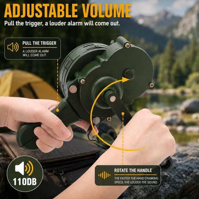 Alt view image 4 of 7 - 110 DB Hand Crank Siren Horn with Foldable Handle, Portable | Loud Emergency Safety Manual Siren, Metal Manual Handheld Air Raid Siren Fire Alarm for Self Protection, Home, Sport Event