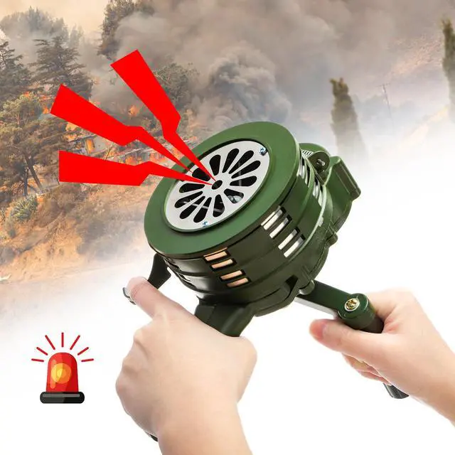 Alt view image 6 of 7 - 110 DB Hand Crank Siren Horn with Foldable Handle, Portable | Loud Emergency Safety Manual Siren, Metal Manual Handheld Air Raid Siren Fire Alarm for Self Protection, Home, Sport Event