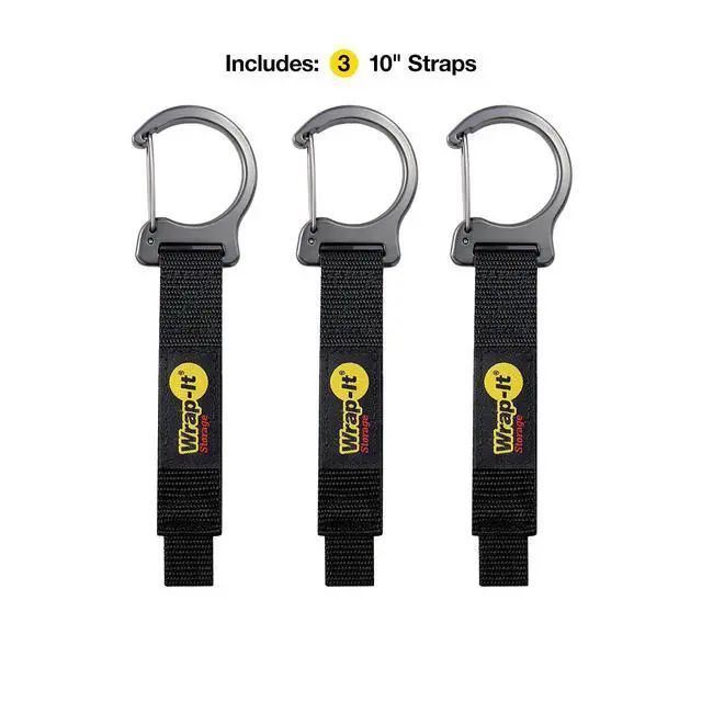 Alt view image 3 of 6 - Quick Clips - 10" (3-Pack) Black | Cord Straps with Metal Clips for Hanging to Organize Garage Accessories and Hose Storage