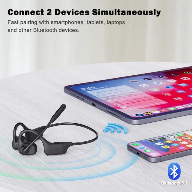 Alt view image 4 of 7 - Open Ear Headphones with Mic, Bluetooth Wireless Headset with Microphone, Multipoint Connect Bluetooth 5.3 Headphone, Sweatproof Wireless Headset for Work, Driving, Running, Workouts