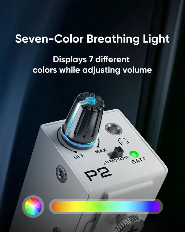 Alt view image 7 of 7 - P2 Portable in-Ear Monitor Amplifier, Personal Headphone Amp | Headphone Amplifier with XLR/TRS Input 3.5mm Output, Amp with Stereo/Mono Switch, Seven-Color Breathing Light, DIP Switch