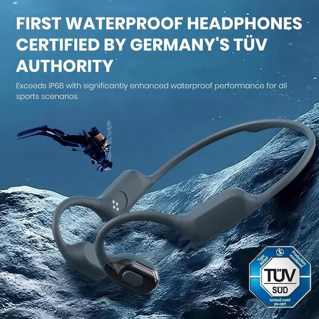 Alt view image 2 of 7 - Swimming Headphones, Bone Conduction Headphones Bluetooth 5.4, IPX8 Waterproof with 32GB MP3 Player, Open Earphones with Safelight, Underwater Headphone for Swimming, Night Running, Fitness