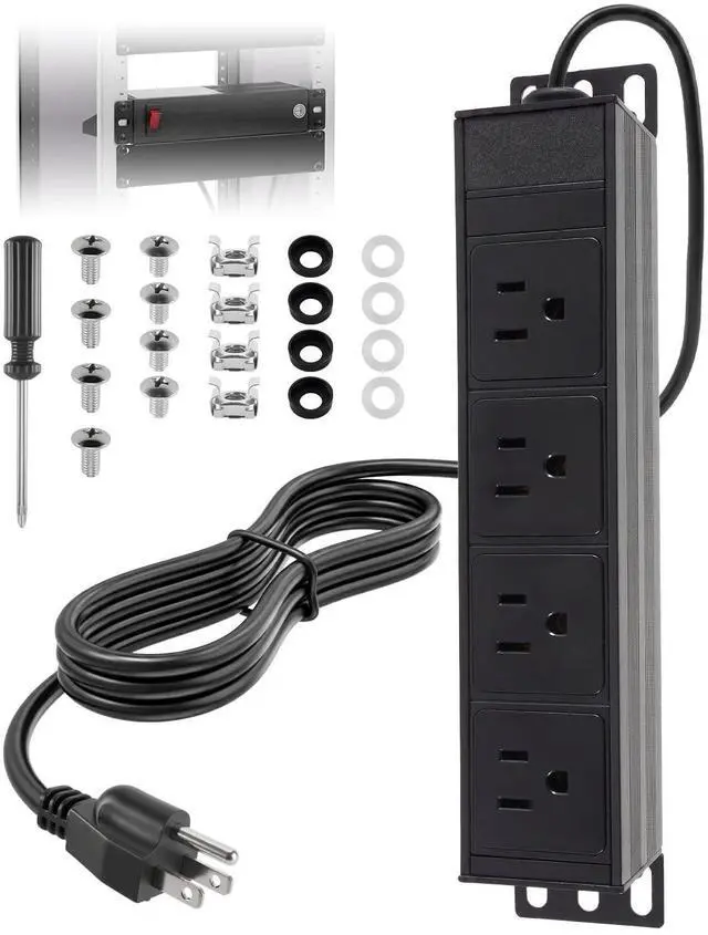 Main image of 10 Inch Rack PDU, 4 Rear Outlets, 15A Overload Switch | 1U Rackmount Power Strip for 10'' Mini Server Network Cabinet, Rack, Self, 6ft Cable